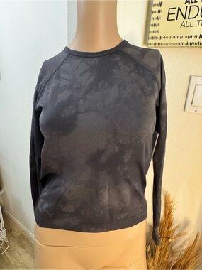 Girls Black Tie-Dye Crewneck Athlete Top